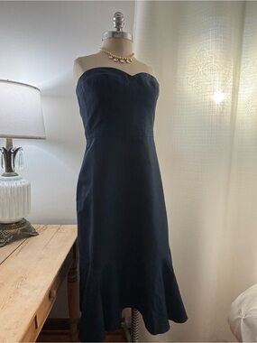 J. Crew Strapless Navy Sweetheart Midi Party Dress, 14, VGUC